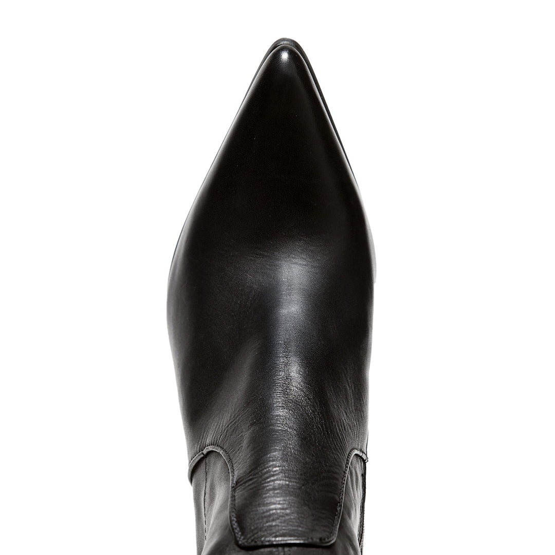 Pointed thigh high boots with block heel (model 112) black leather