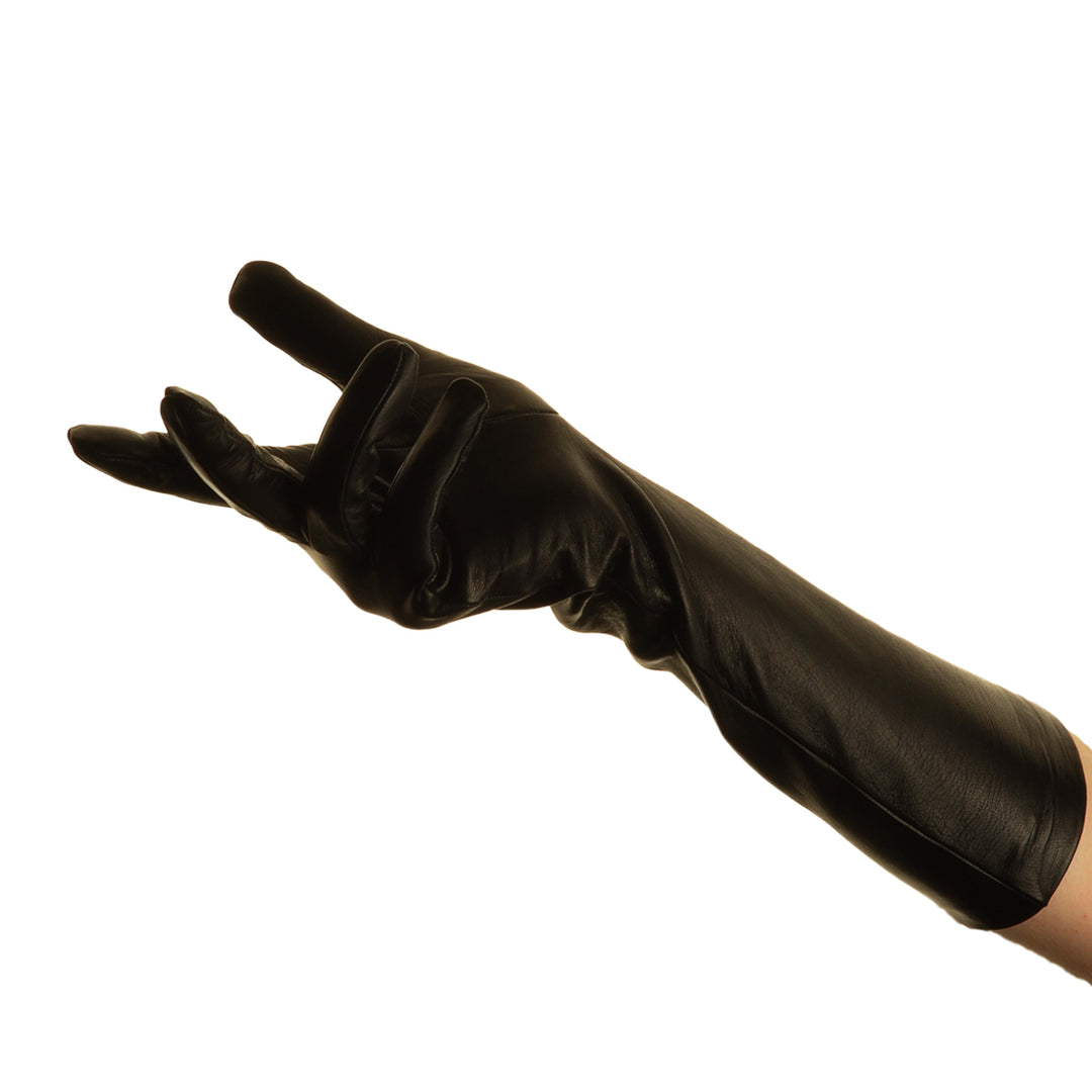 Opera gloves forearm length (model 203) black leather