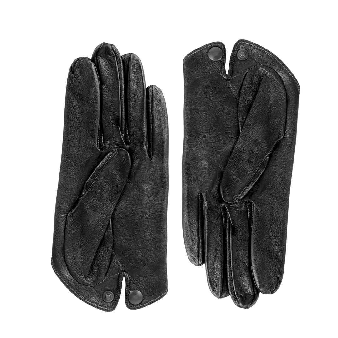 Half-scoop leather gloves with button (model 208) black leather