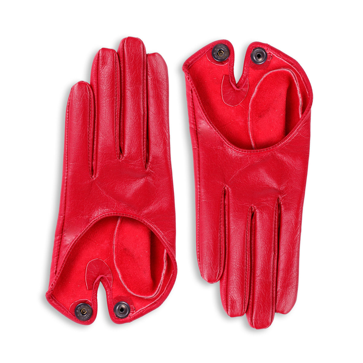 Extrakurze Handschuhe mit Knopf aus Leder (Modell 208) Leder rot – Fernando Berlin