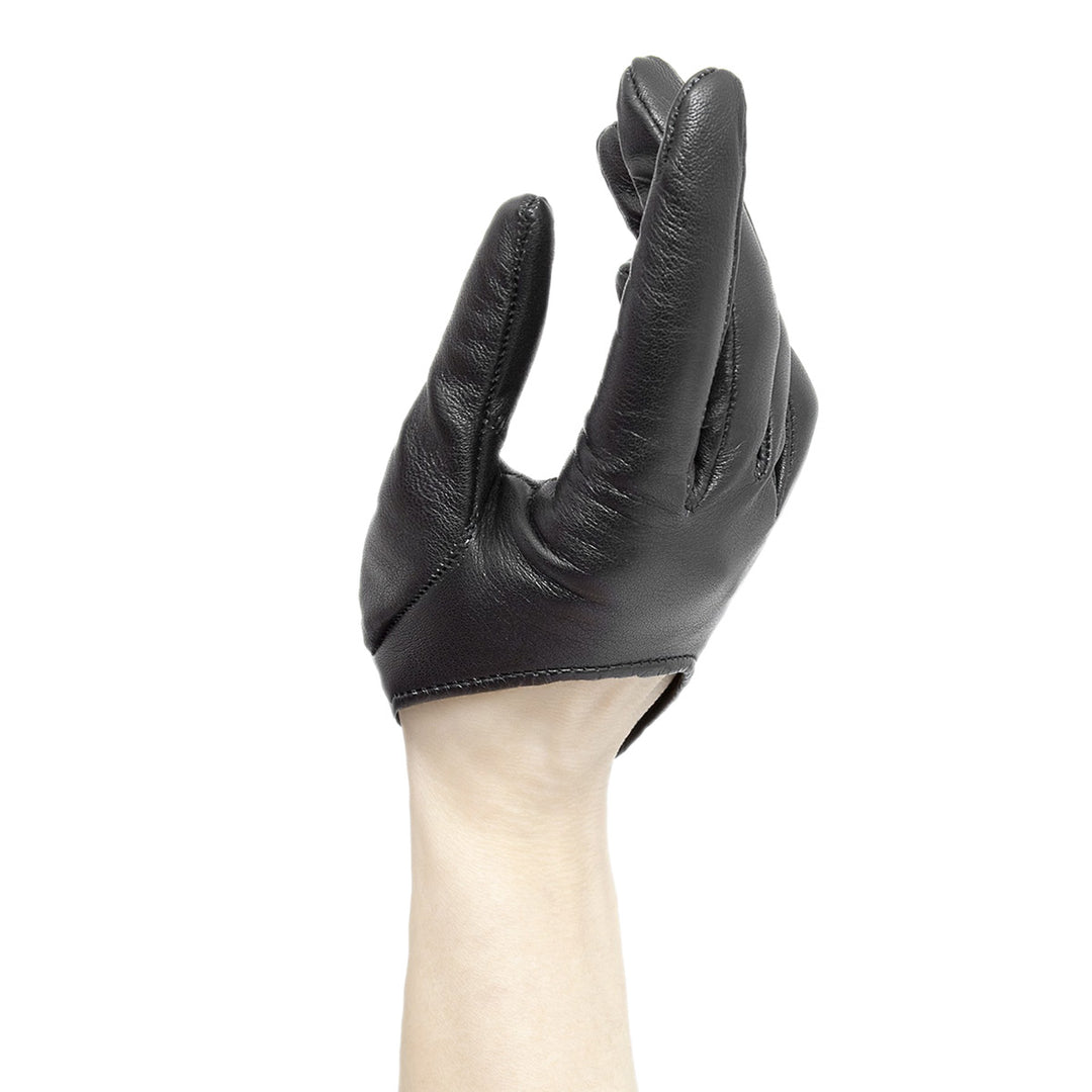 Half-scoop leather gloves with button (model 208) black leather
