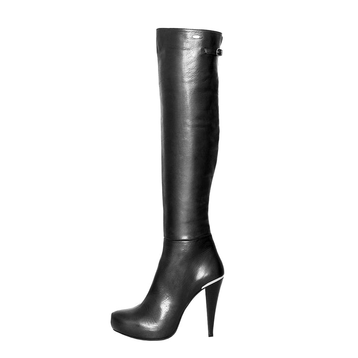 Over-the-knee boots with platform (model 306) leather black