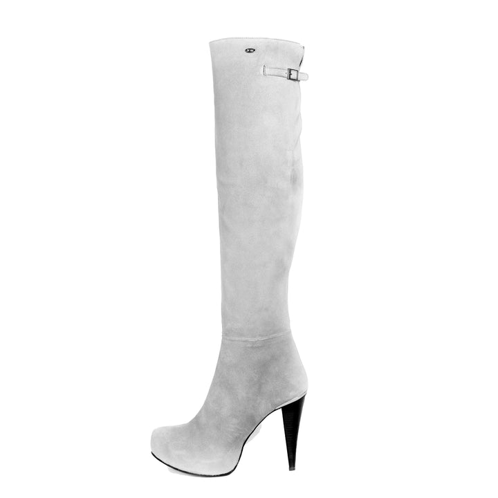 Over-the-knee boots with platform (model 306) suede light grey