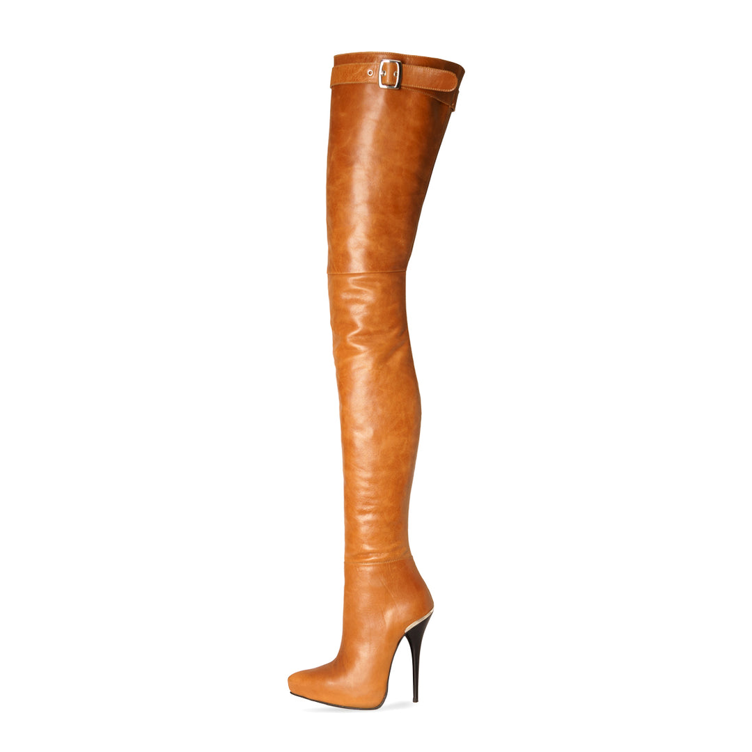 Botas superlargas mosqueteras con hebilla (modelo 316) cuero camel