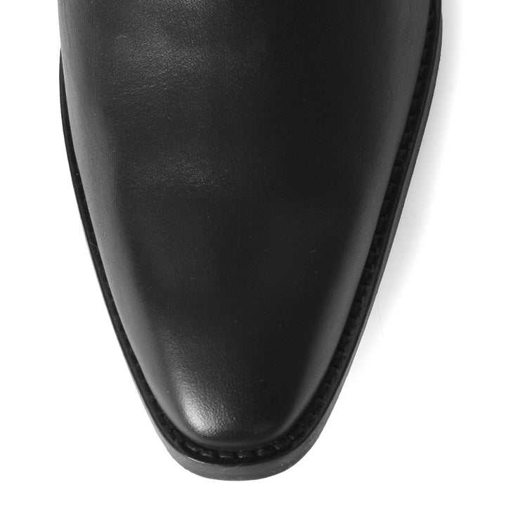 Men's knee-high boots with buckle (model 400) black leather