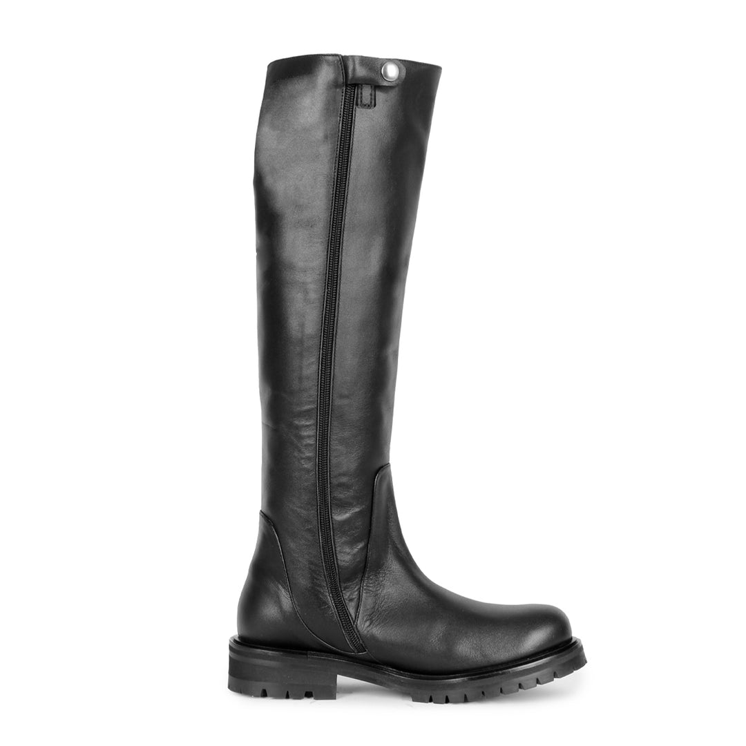 Kniehoher Lederstiefel mit Profilsohle (Modell 409) Leder schwarz