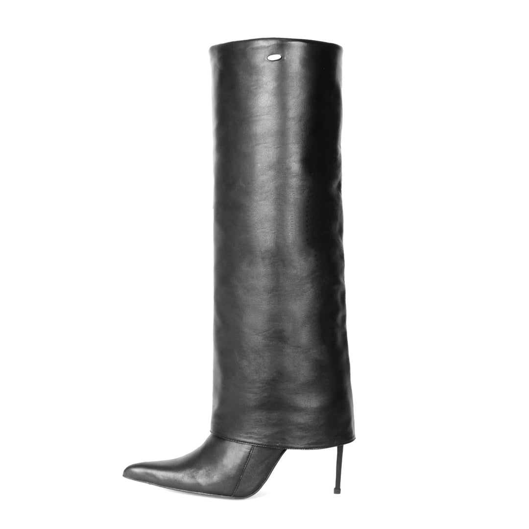 Kniehoher Stiefel mit Umschlag (Modell 465) Leder schwarz