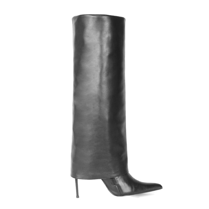 Kniehoher Stiefel mit Umschlag (Modell 465) Leder schwarz