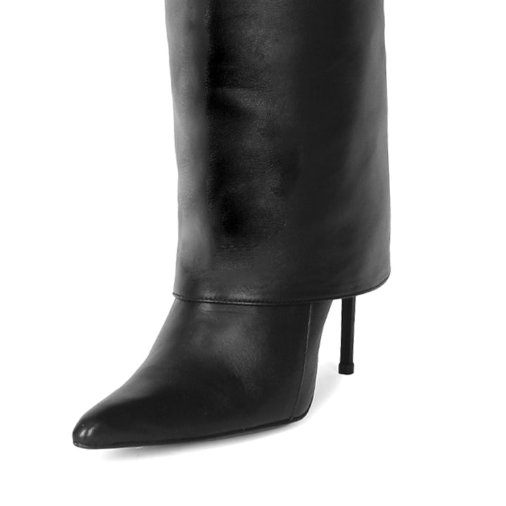 Kniehoher Stiefel mit Umschlag (Modell 465) Leder schwarz