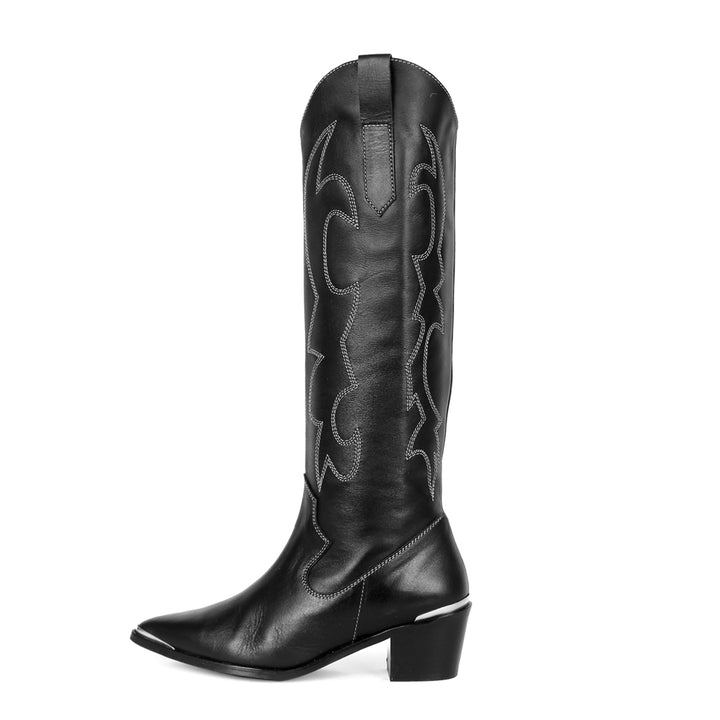 Botas vaqueras hasta la rodilla con punta de metal (modelo 480) cuero negra