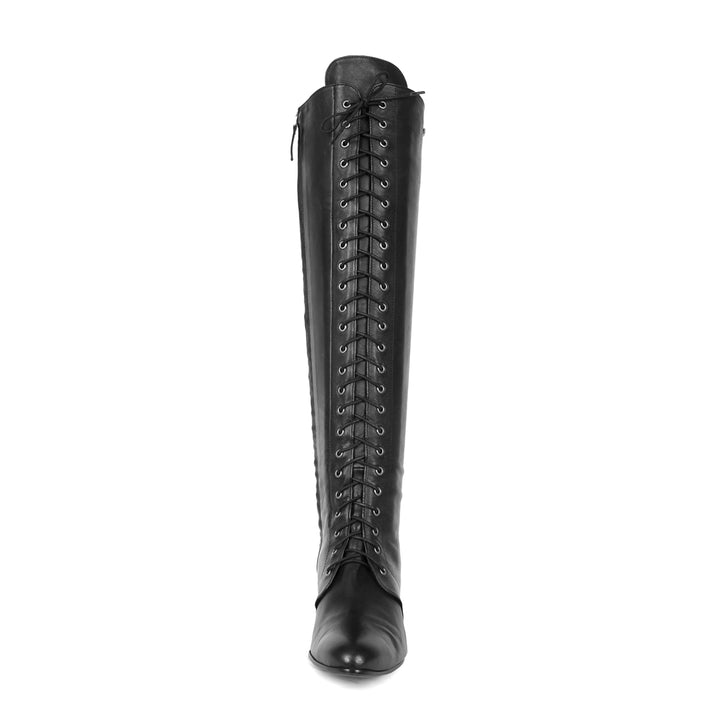 Knee-high boot with laces (model 490) leather black