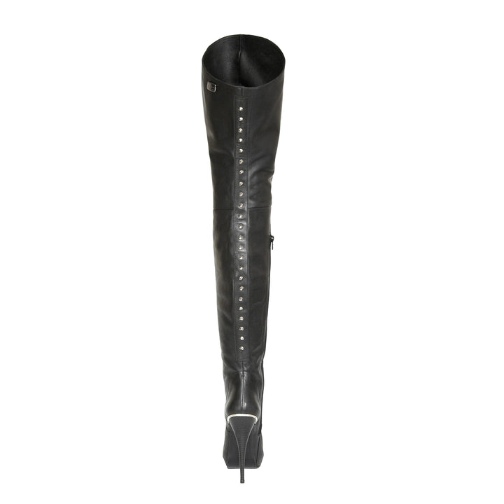 High heel thigh high boots with rivets (model 510) vinyl red