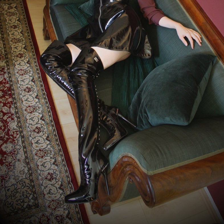 High heel thigh high boots with rivets (model 510) vinyl