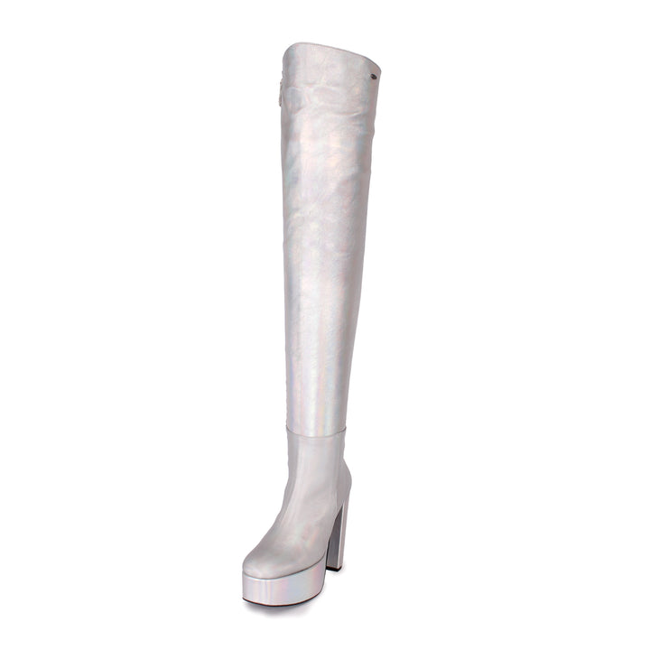 Botas altas estilo años 70 (modelo 607) cuero color plata