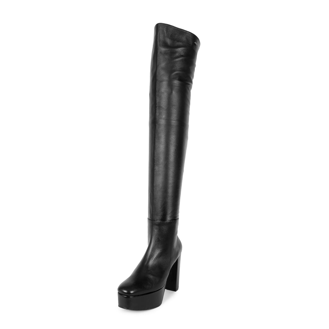 Thigh high boots 70s style (model 607) leather black