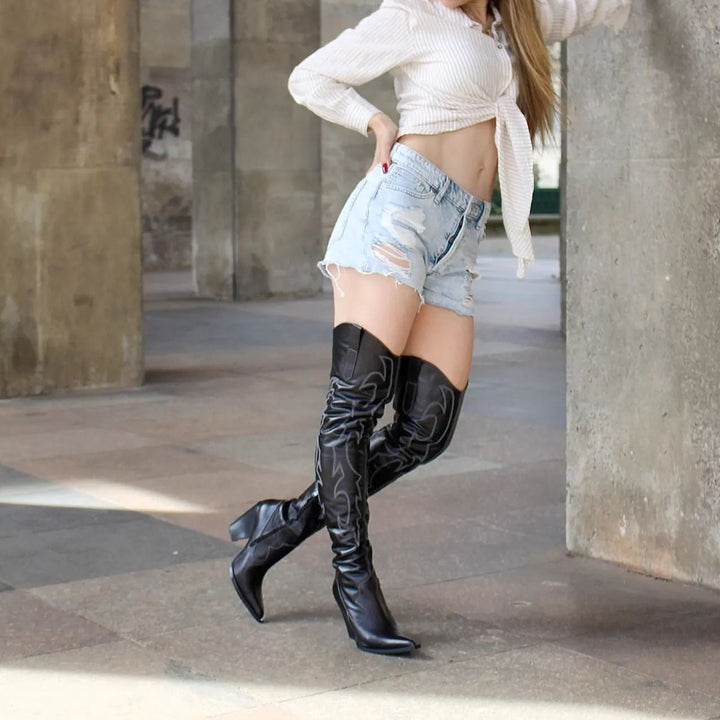 Botas vaqueras hasta el muslo (modelo 612) cuero marrón