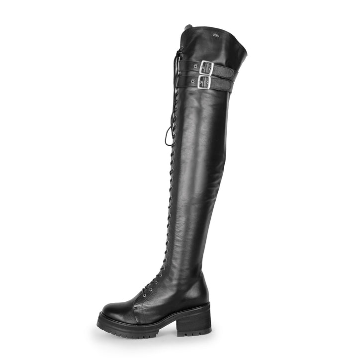 Thigh high boots combat/gothic style (model 670) leather dark brown