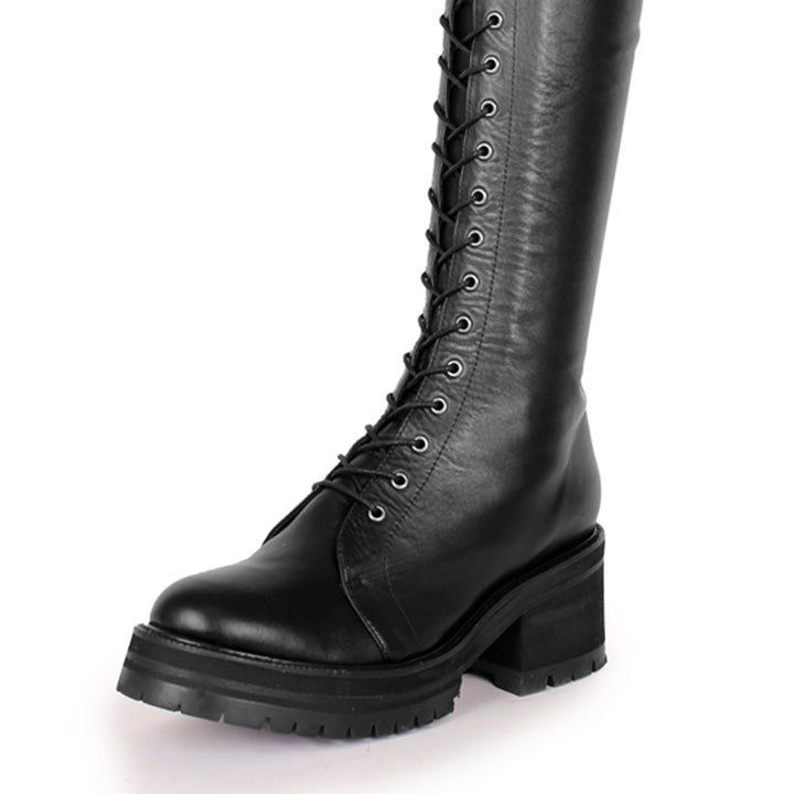 Thigh high boots combat/gothic style (model 670) leather dark brown