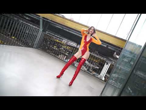 High heel thigh high boots with rivets (model 510) vinyl red