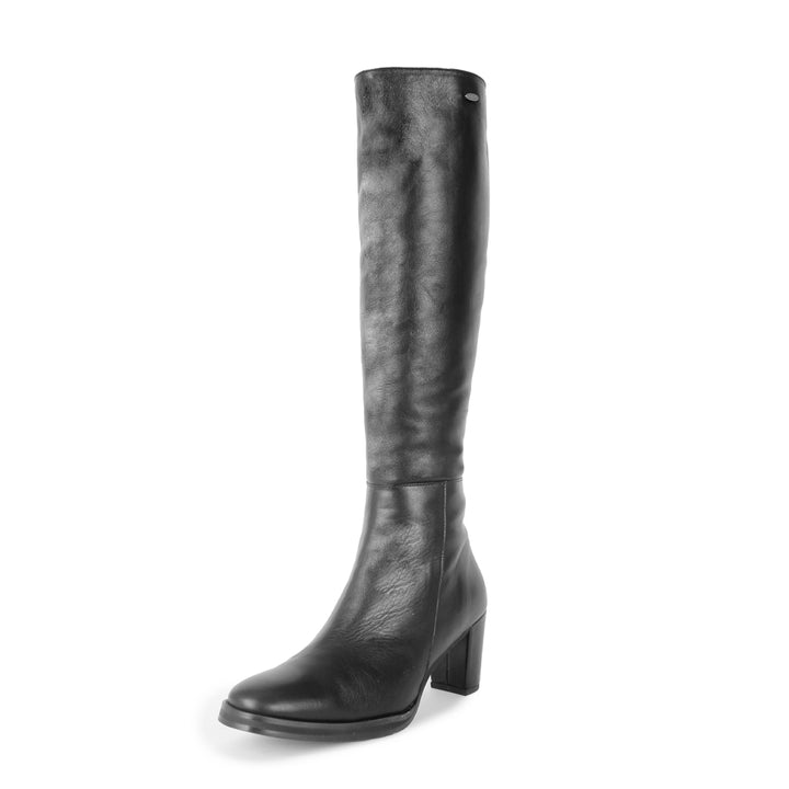 Bottes à petit talon bloc hauteur genou (modèle 407) cuir noir