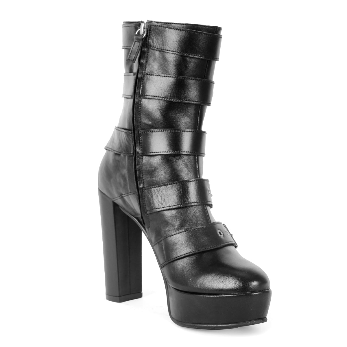 Gothic booties with platform and buckles model 818 vinyl black