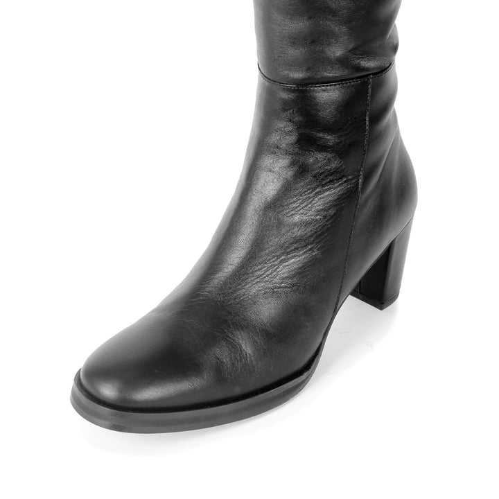 Bottes à petit talon bloc hauteur genou (modèle 407) cuir noir