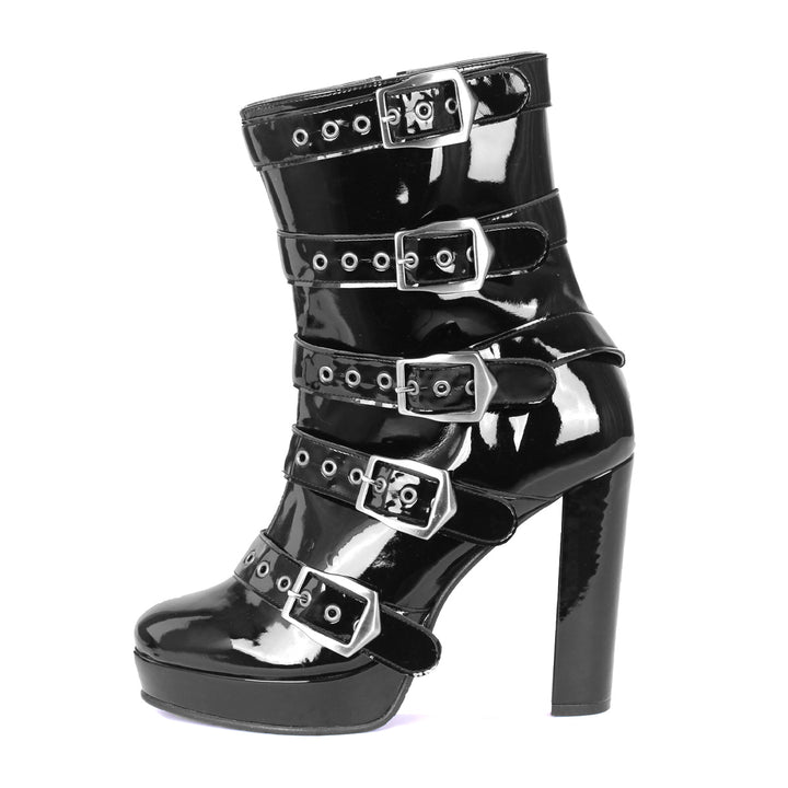 Gothic Booties mit Plateau und Schnallen (Modell 818) Vinyl schwarz