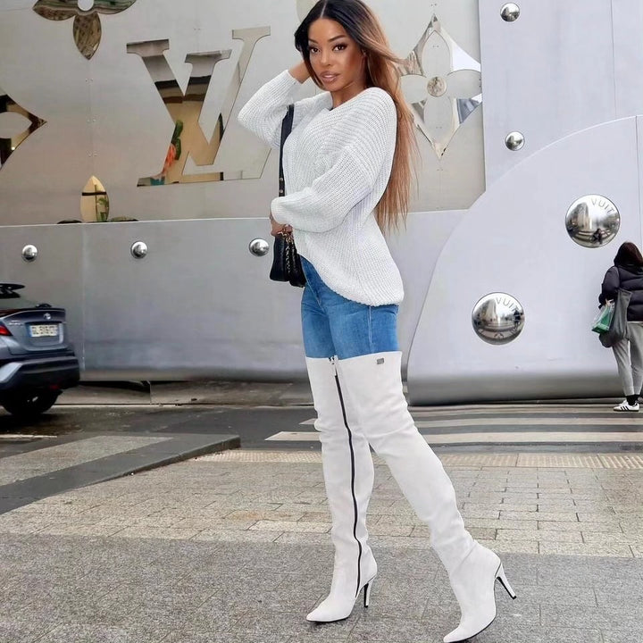 Super long high heel boots (model 106) suede light grey