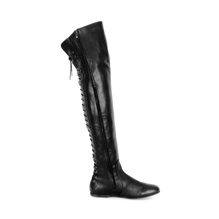 Cuissardes ultra plates à laçage (modèle 108) cuir noir