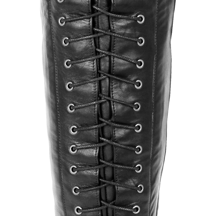 Cuissardes ultra plates à laçage (modèle 108) cuir noir