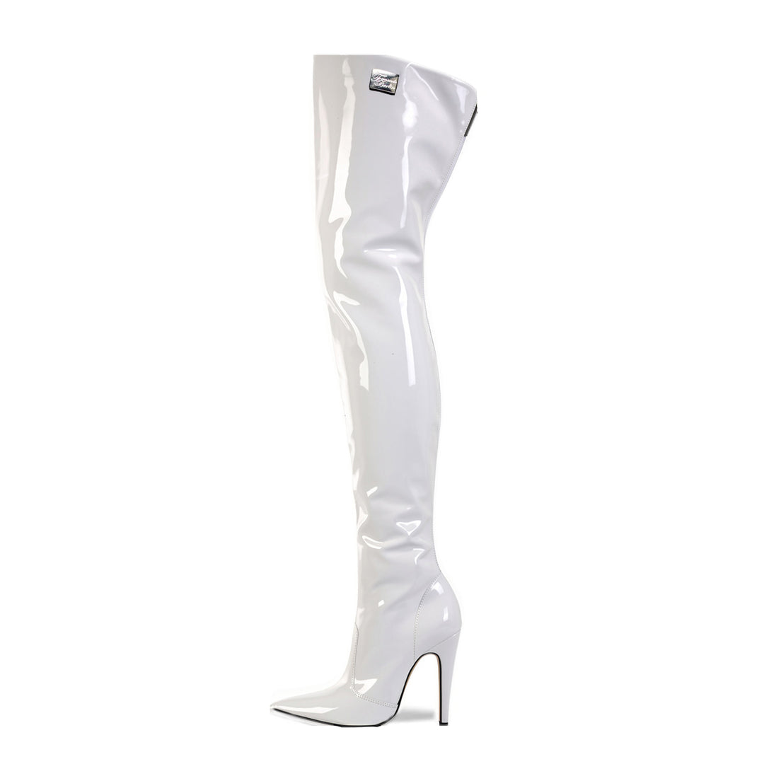Botas altas de tacón alto mosqueteras (modelo 110) de vinilo blanco