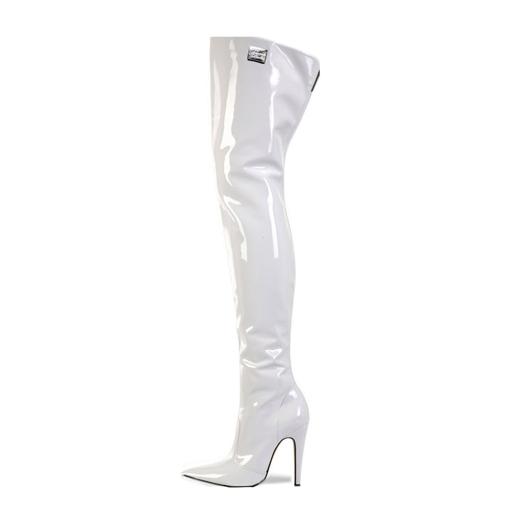 Botas altas de tacón alto mosqueteras (modelo 110) de vinilo blanco
