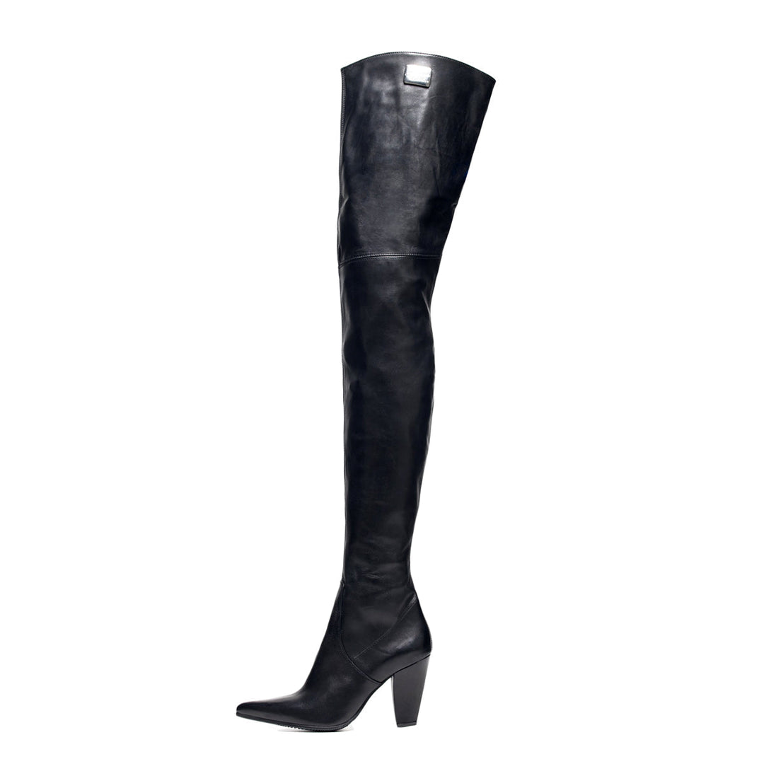 Crotch high boots block heel (model 112) leather ivory