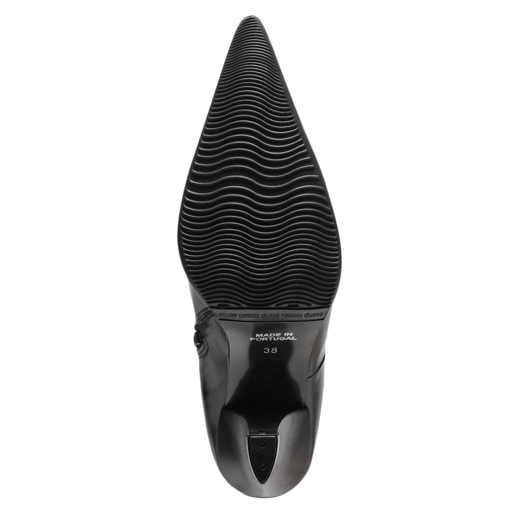 Spitzer Overkneestiefel mit Blockabsatz (Modell 112) Vinyl schwarz