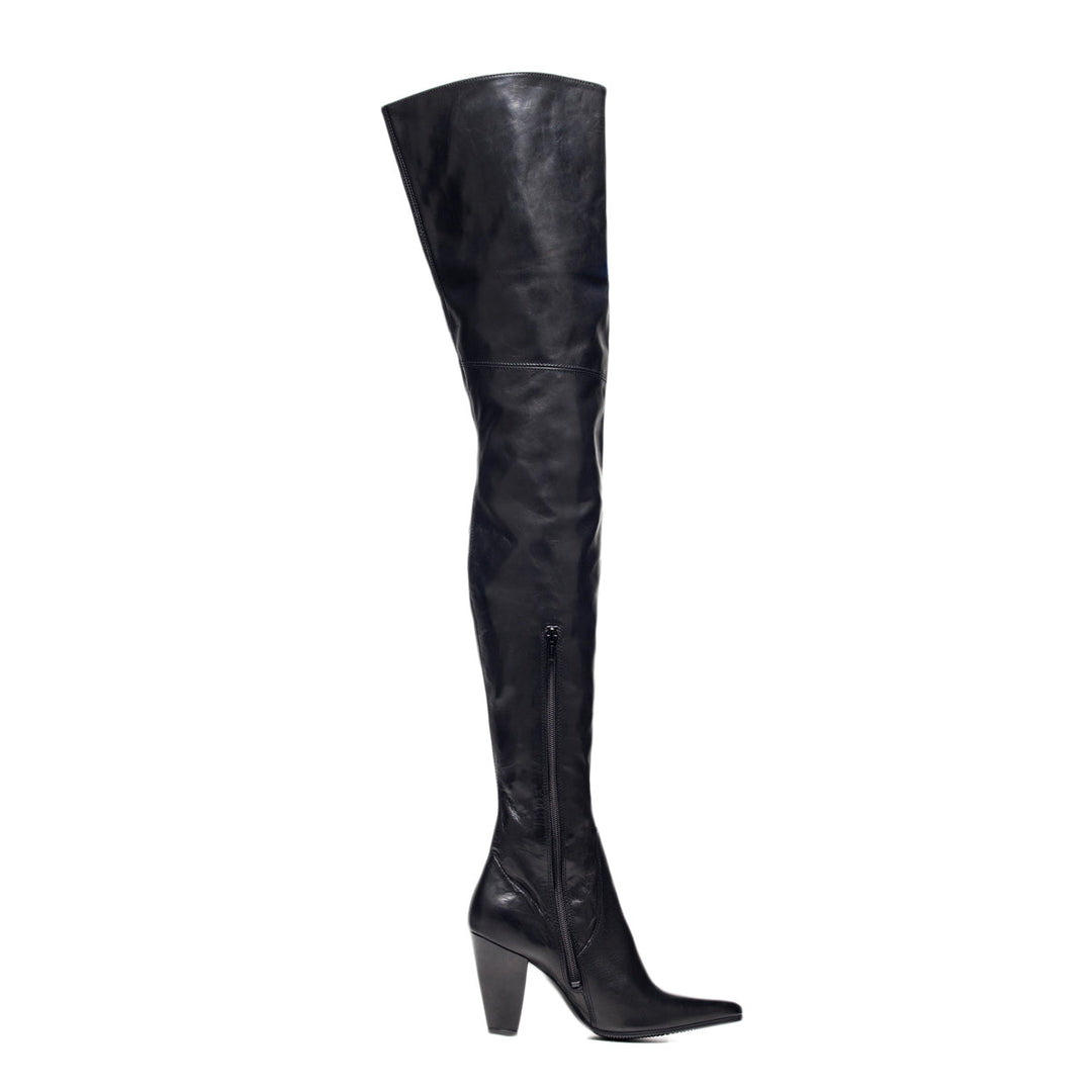 Crotch high boots block heel (model 112) leather ivory