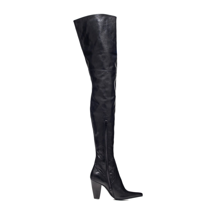 Crotch high boots block heel (model 112) leather ivory