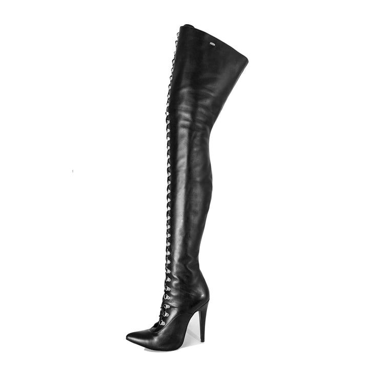 Cuissardes à laçage et talons hauts (modèle 116) cuir gris