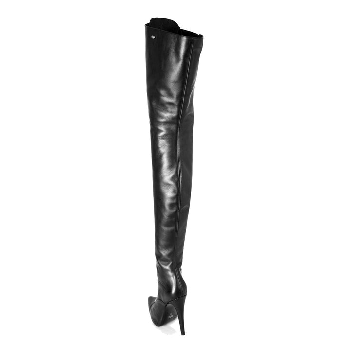 Cuissardes à laçage et talons hauts (modèle 116) cuir gris