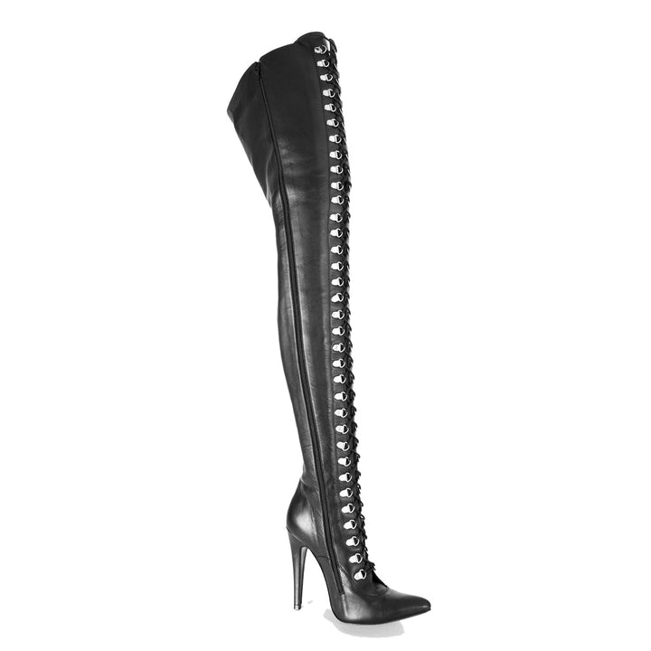 Cuissardes à laçage et talons hauts (modèle 116) cuir gris