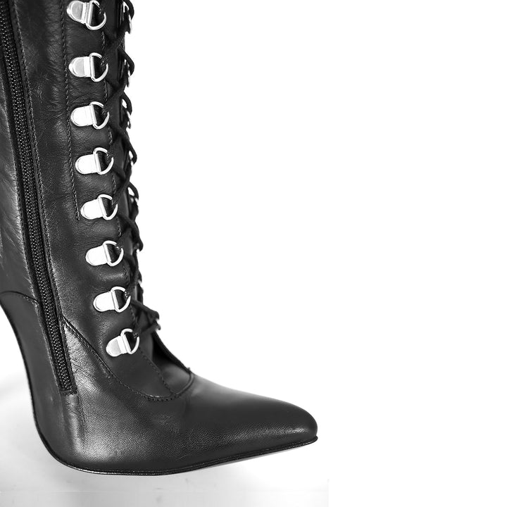 Cuissardes à laçage et talons hauts (modèle 116) cuir gris
