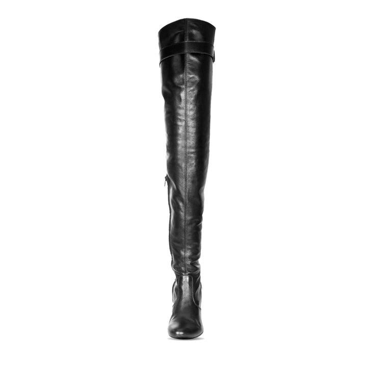 Cuissardes à talon bloc et boucle (modèle 118) cuir noir