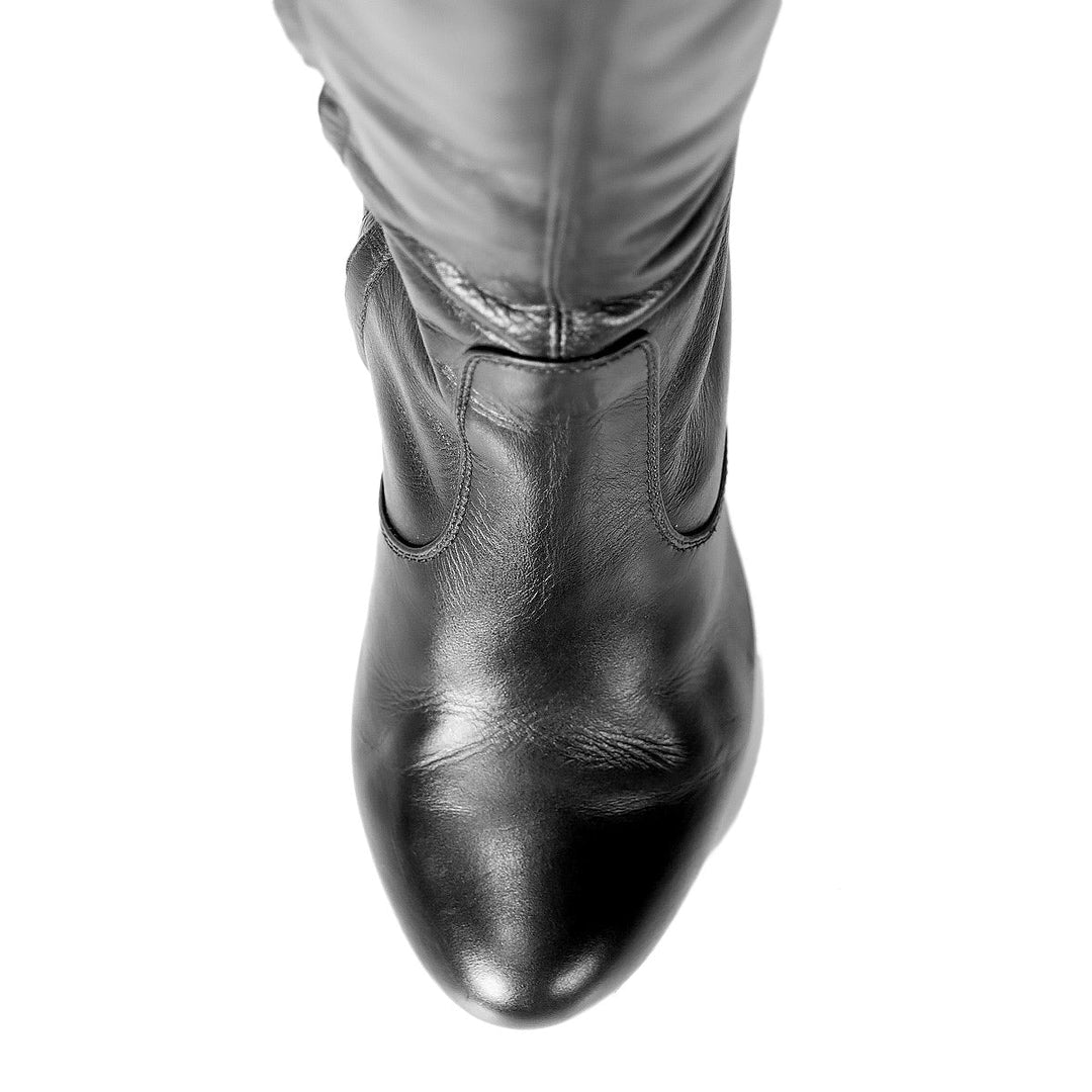 Thigh high boots with block heel and buckle (model 118) suede