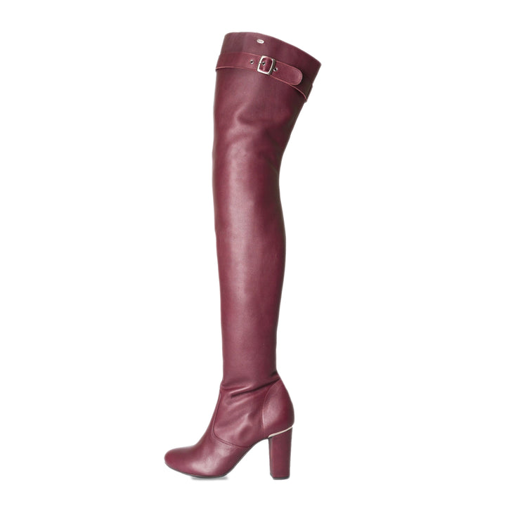 Cuissardes à talon bloc et boucle (modèle 118) cuir bordeaux
