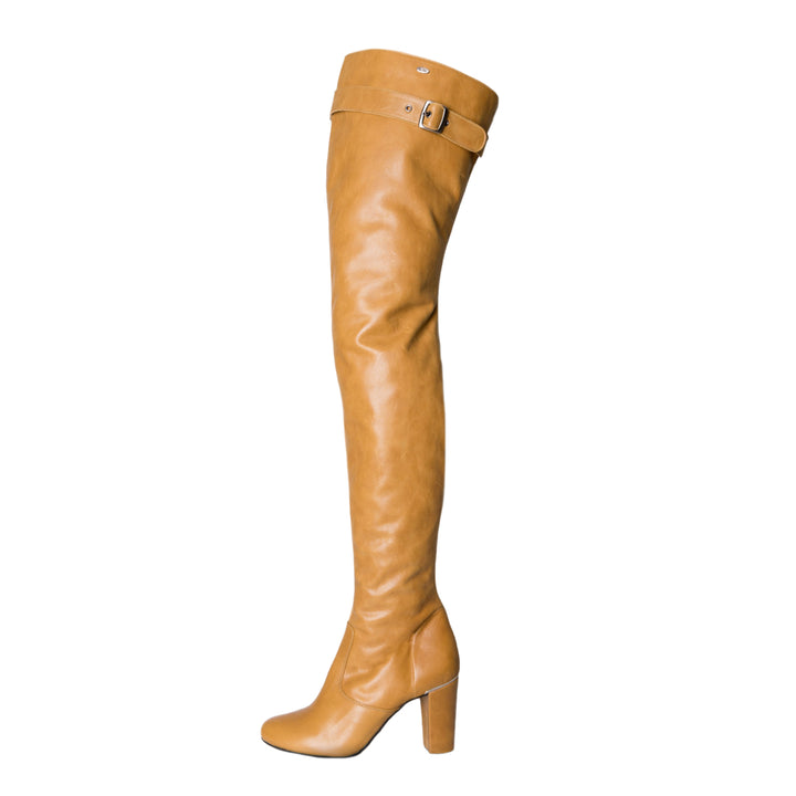 Cuissardes à talon bloc et boucle (modèle 118) cuir camel
