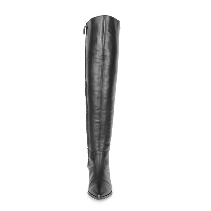 Cuissardes pointues à talon plat (modèle 180) cuir noir