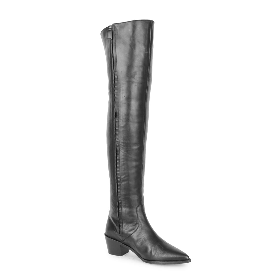 Cuissardes pointues à talon plat (modèle 180) cuir noir