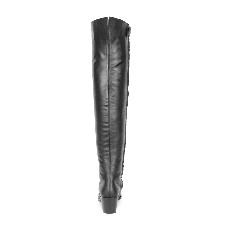 Cuissardes pointues à talon plat (modèle 180) cuir noir