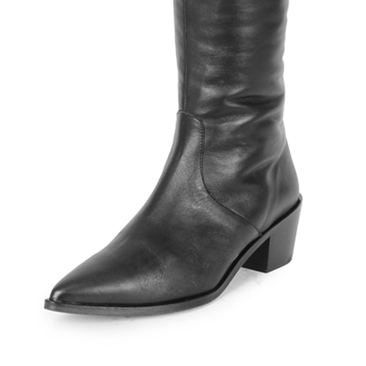 Cuissardes pointues à talon plat (modèle 180) cuir noir