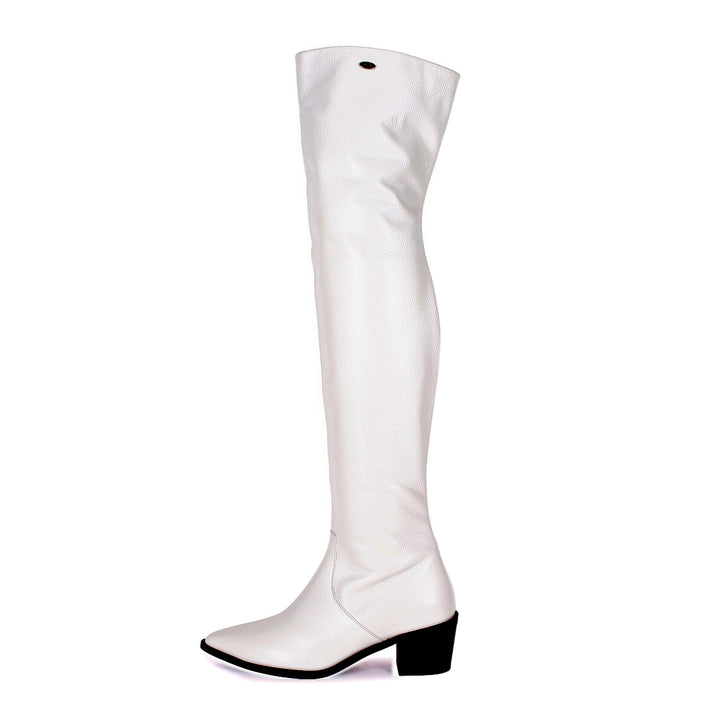 Cuissardes pointues à talon plat (modèle 180) cuir blanc
