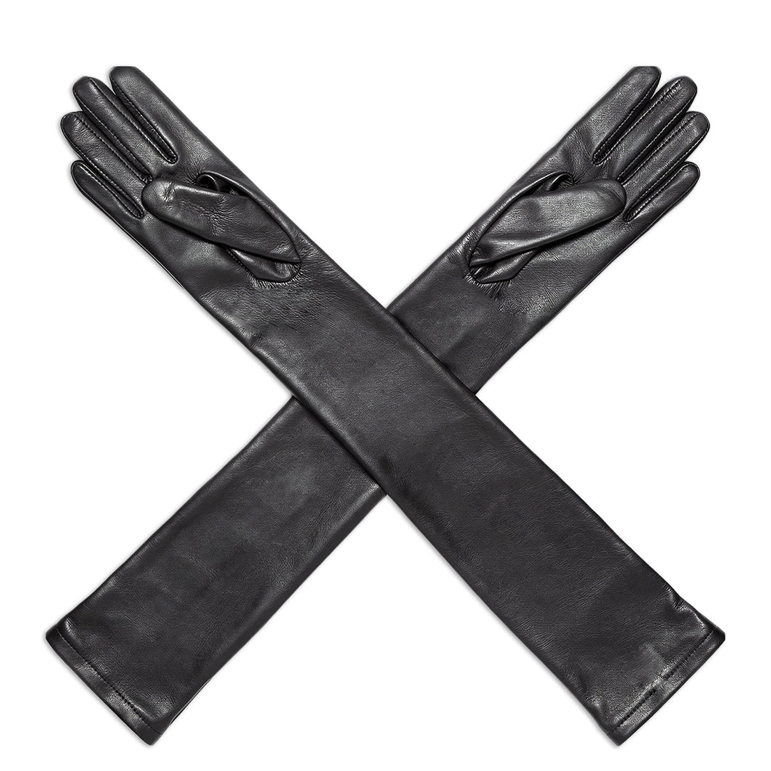 Guantes de gala de cuero hasta el codo (modelo 202) cuero negra